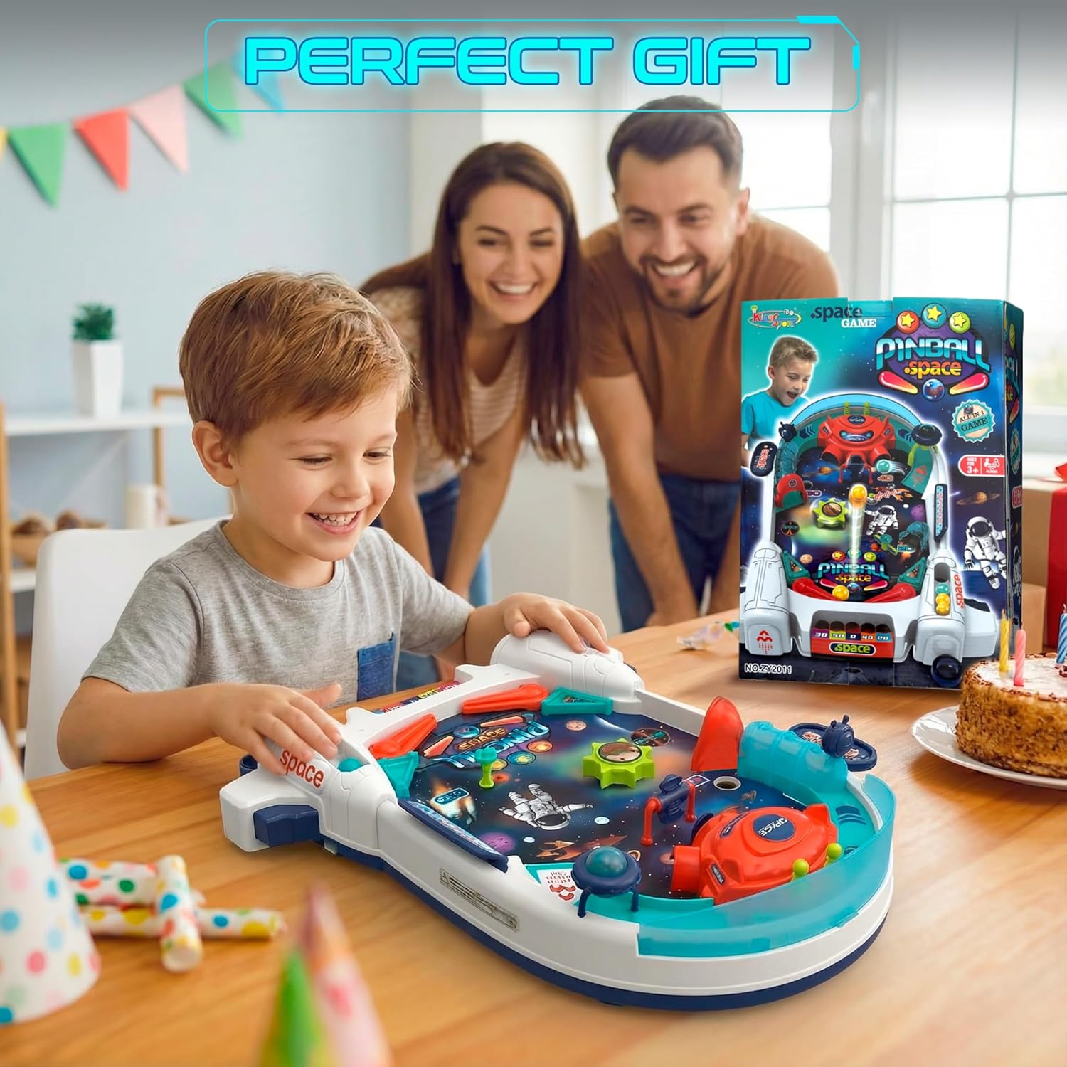 Space Pinball Machine — Tabletop Arcade Game with Obstacles, Pull-Rod Launcher, Flippers, UFO Targets & Astronaut Theme, 1-2 Player Mini Pinball for Kids