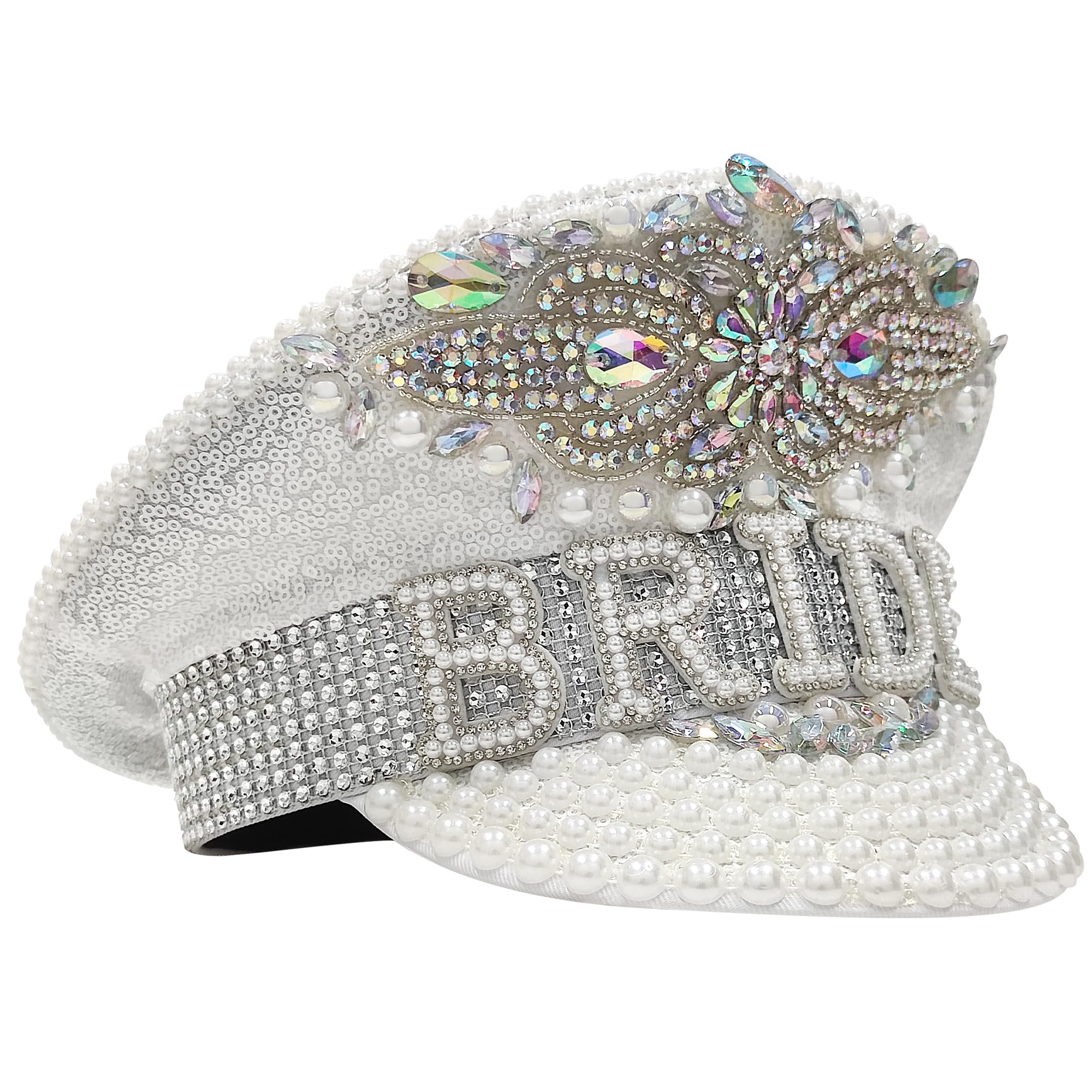 Silver Bride Hat with Rhinestones Pearls,Hen Party Decoration Wedding Accessories with Elastic Band Almost Fit All Head Sizes,for Hen Parties,Bridal Tribes,Bachelorette Party