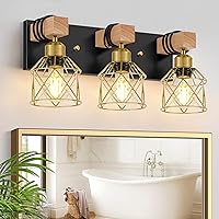 Vista 13 de FadimiKoo Lámparas de Tocador de Baño Estilo Granja de 2 Luces, Iluminación de Baño de Madera Sobre Espejo, Apliques de Pared Rústicos Negros