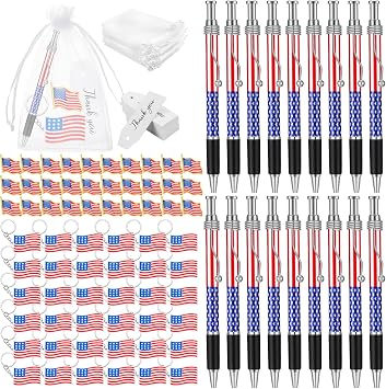 Qilery 150 Pcs Veterans Day American Flag Pins Pen Keychains