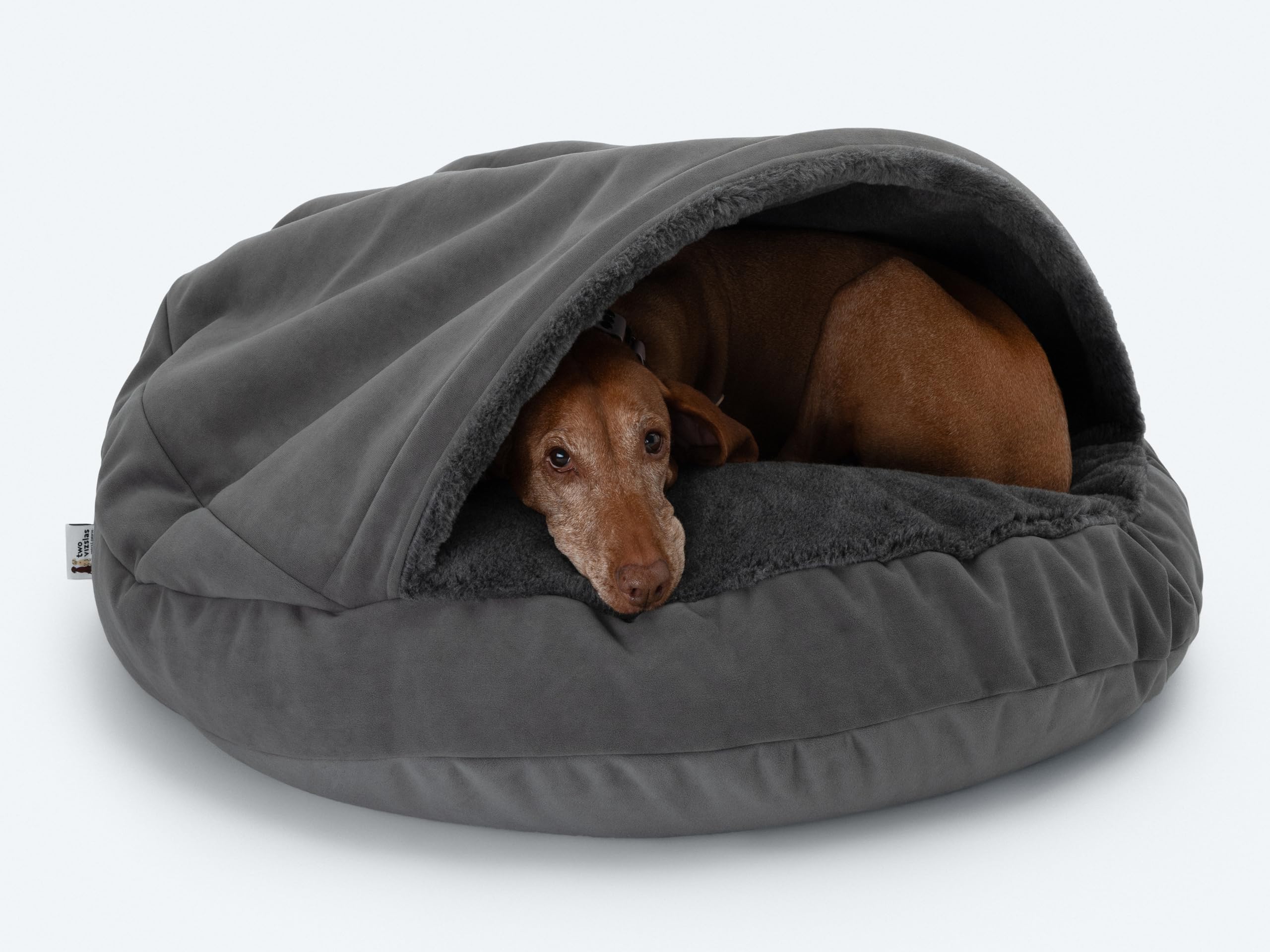 Premium Höhlen-Hundebett für mittelgroße Hunde, Größe M (85 cm), waschbar, austauschbare Teile, gemütlich, warmes Flauschiges Bett zum Liegen innen oder Oben | Dunkelgrau