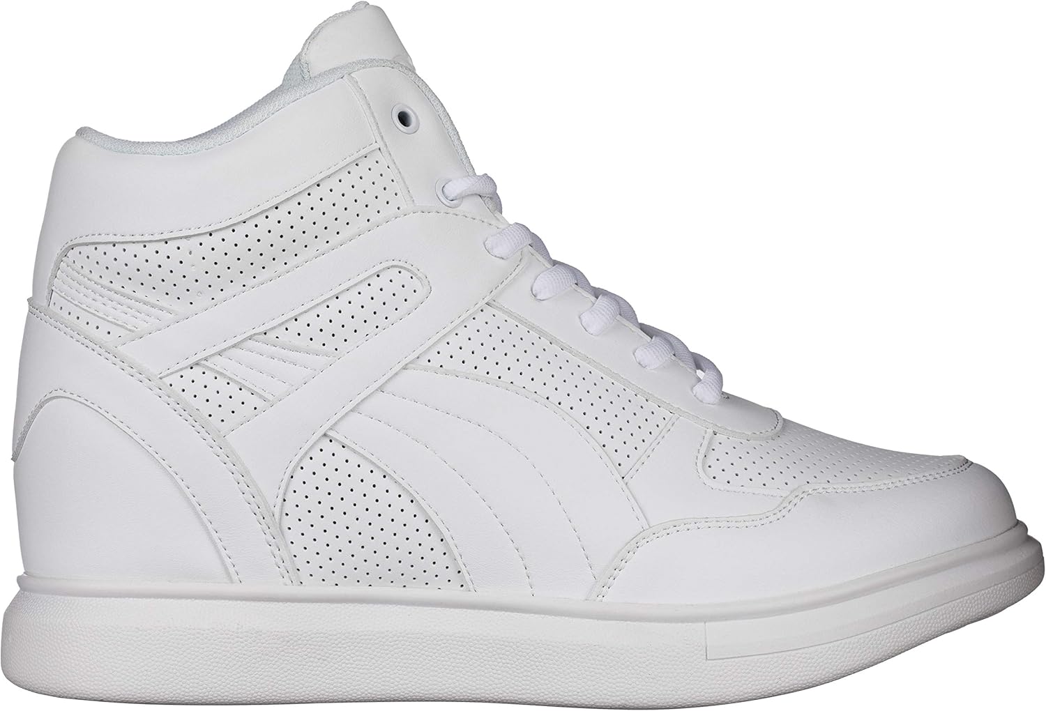 CALTO Men's Invisible Height Increasing Elevator Shoes - White Leather Lace-up High-top Fashion Sneakers - 3.8 Inches Taller - H71904 - Size 9 D(M) US - Image 3