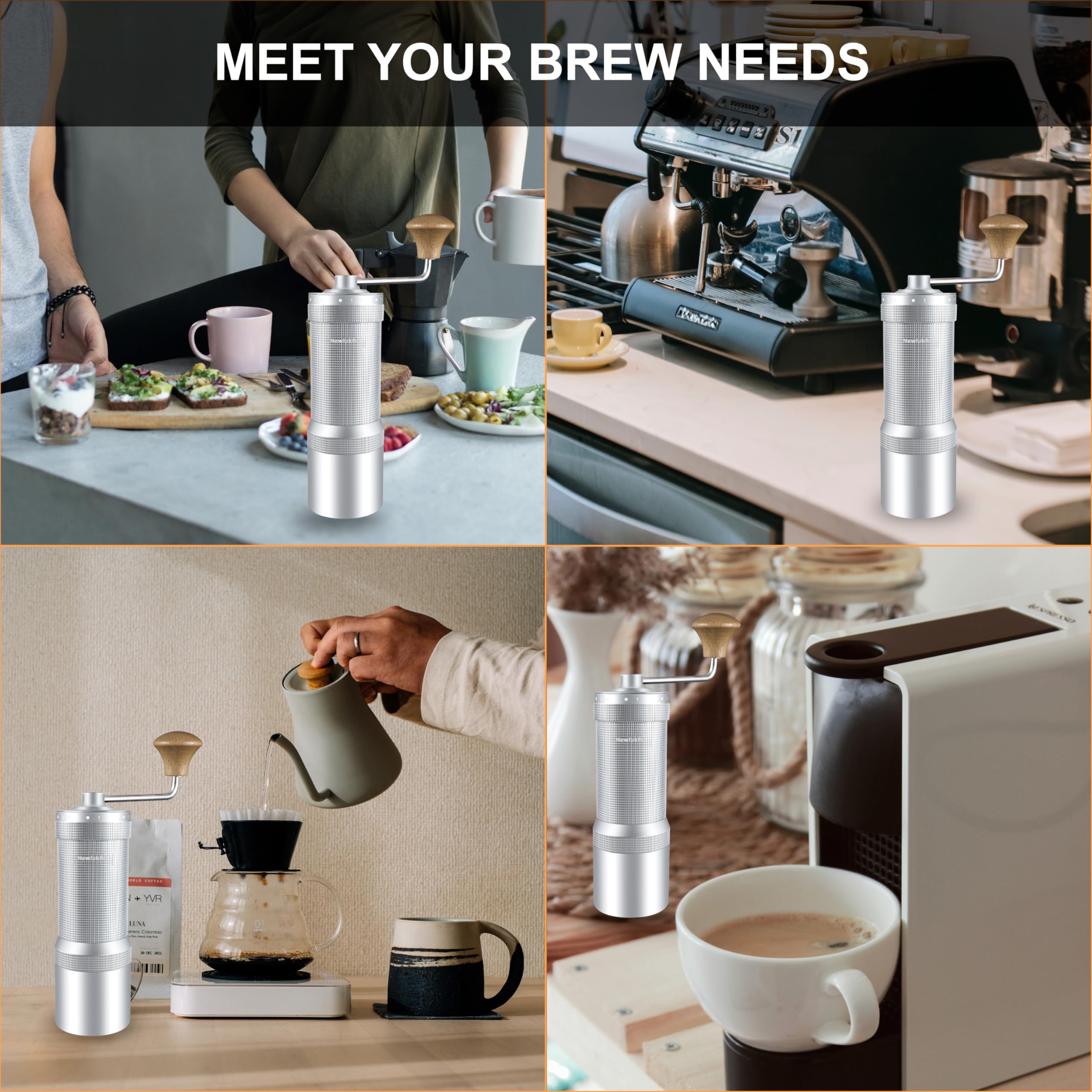 Molino de café newlukpro m7 manual, aforo 35g, afilado Burr de siete segmentos, 48 ajustes de molienda externos, para molino de café manual vertido sobre espresso francés
