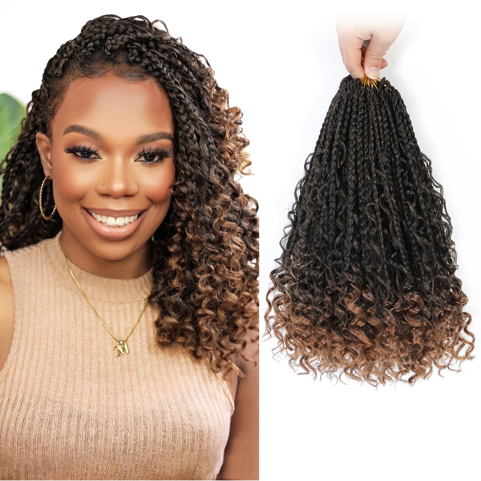 Fulcrum Goddess Box Braids Crochet Hair 10 Inch,9 Packs Boho Box Braid Crochet Hair for Women,Pre-looped Bohemian 3X Crochet Braiding Hair with Curly