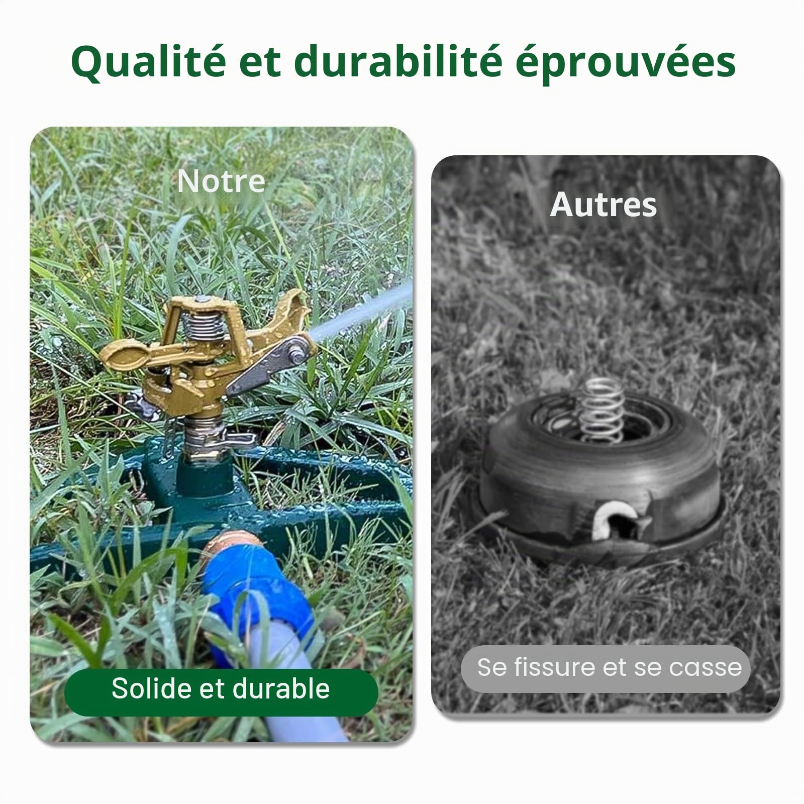 Arroseur Pelouse Rotatives à 360 avec Jardin Socle métal, Arrosage Automatique pour Jardin, Arrosage Oscillant Arroseur Gazon Asperseur pour Systèmes D'irrigation, Irrigation Pelouse (Doré)
