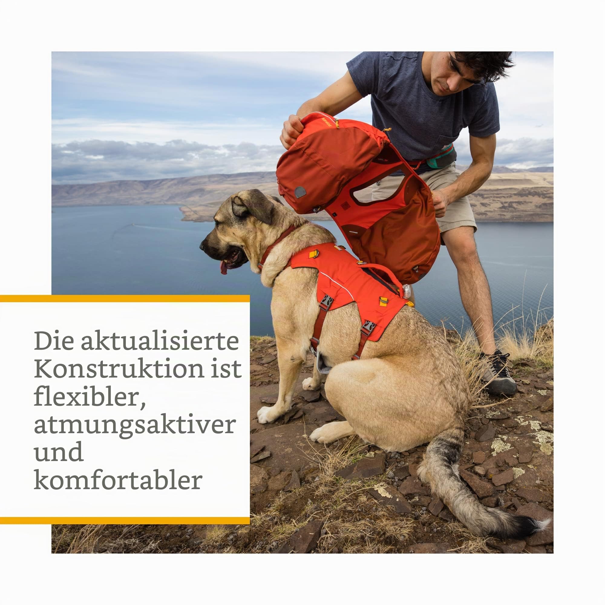 RUFFWEAR Palisades Hunderucksack, Rucksack, Aufbewahrungstasche und Satteltaschen, tragbarer Geschirrsack mit Taschen und Leinenbefestigungspunkt für Wandern und Camping, Red Sumac, Large/X-Large