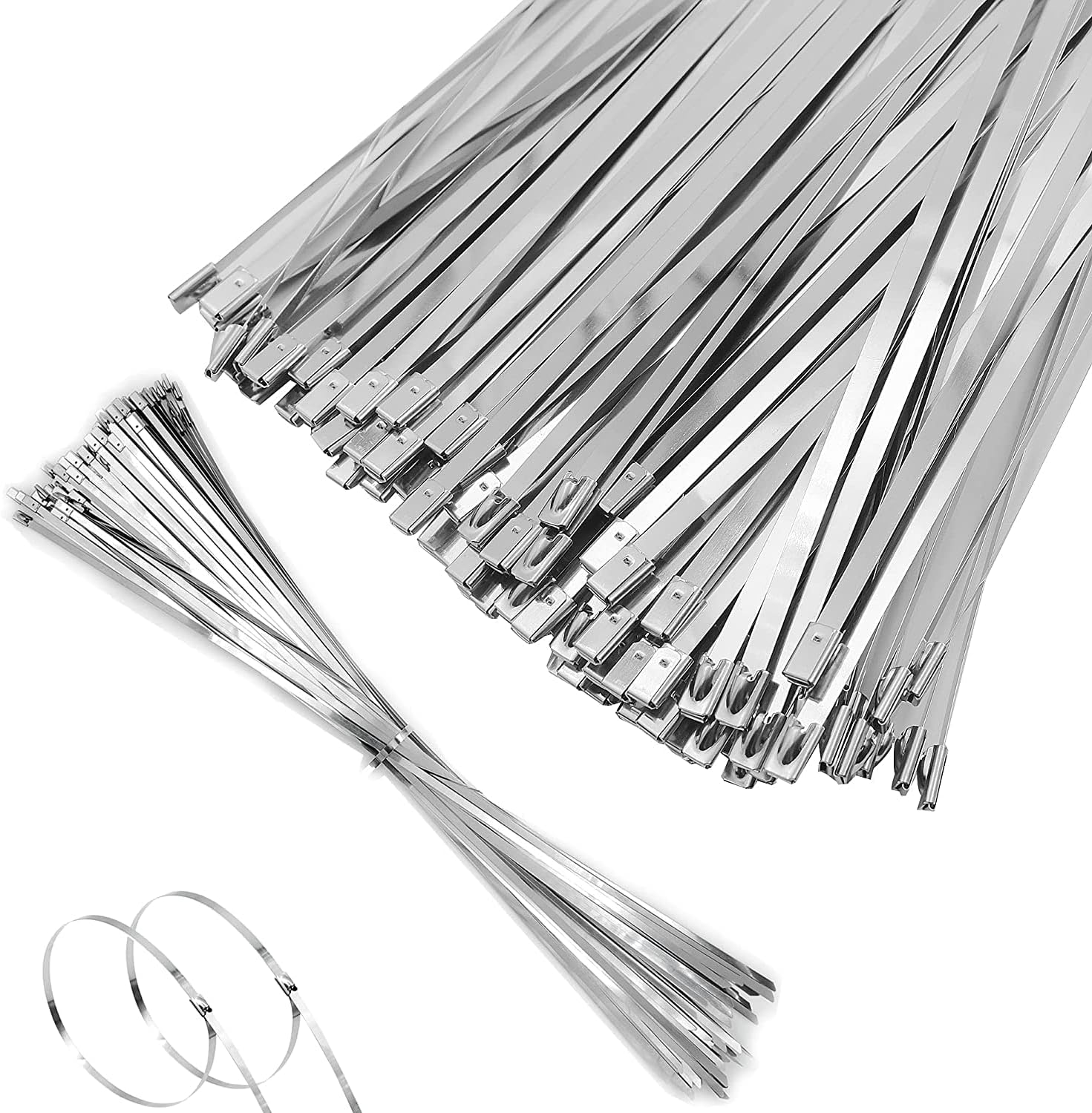 MAXSELL 20 Inch Metal Zip Ties, Heavy Duty 304 Stainless Steel Cable Ties, Metal Exhaust Wrap with 200 Lbs Tensile Strength(100 Pcs)