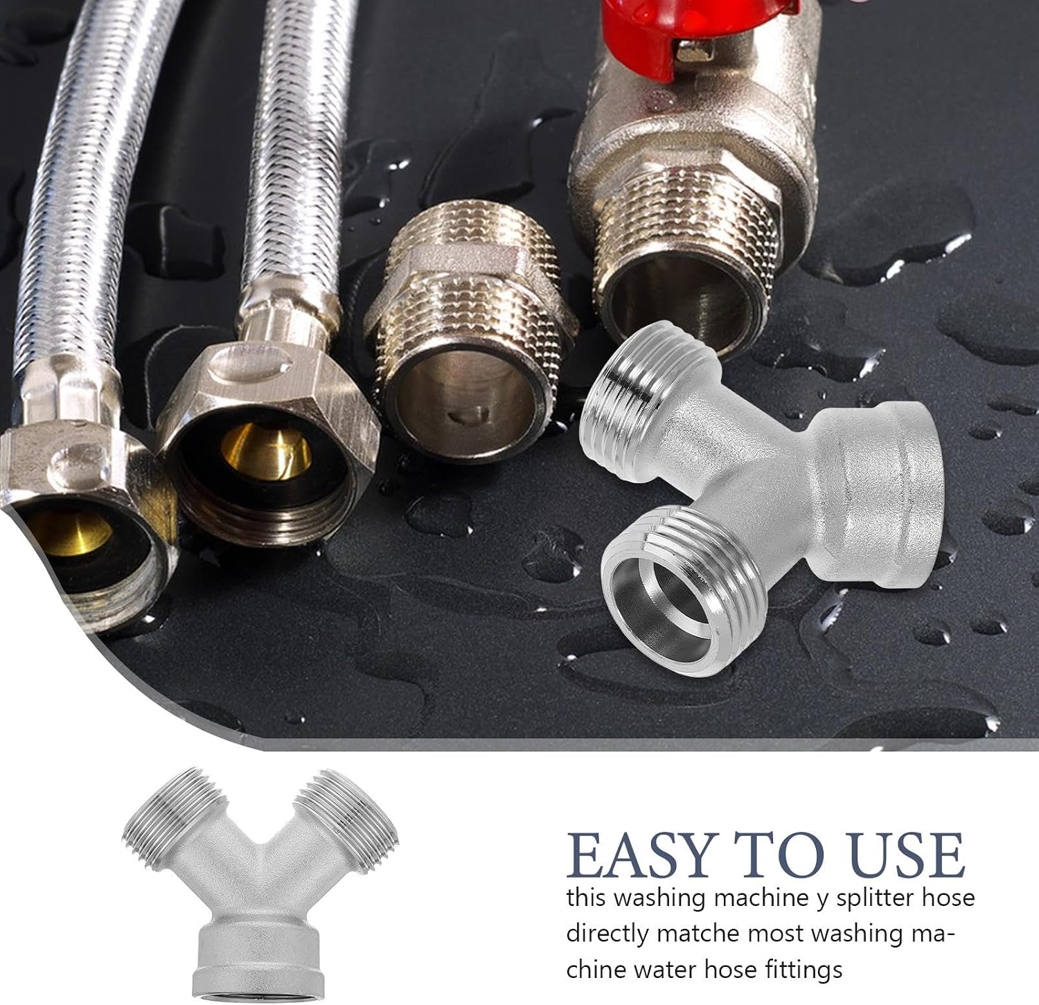 Ciieeo 3/4 Inch Y Shaped Copper Washing Machine Hose Splitter Connector with Leakproof Connection and Temperature Resistant Tee Splitter for Kitchen and Home Plumbing
