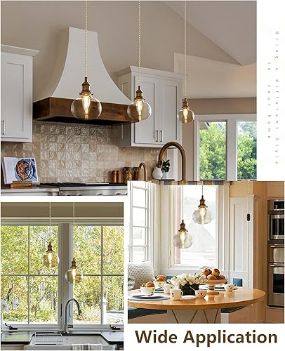 Miniatura 2 de Lámpara colgante de cristal enchufable con interruptor regulable, lámparas colgantes vintage para mesita de noche, comedor, vestíbulo, latón