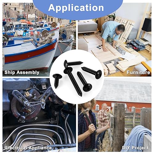 Miniatura 6 de Tornillos autorroscantes #6 x 1 cabeza de armadura Tornillos de madera de chapa, acero inoxidable 18-8 acabado negro, 100 unidades