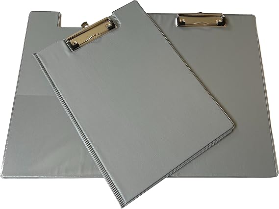Janrax Grey Foldover Clipboard – A4 Folding Clipboard with Front Cover, Inside Pocket & Hanging Hook