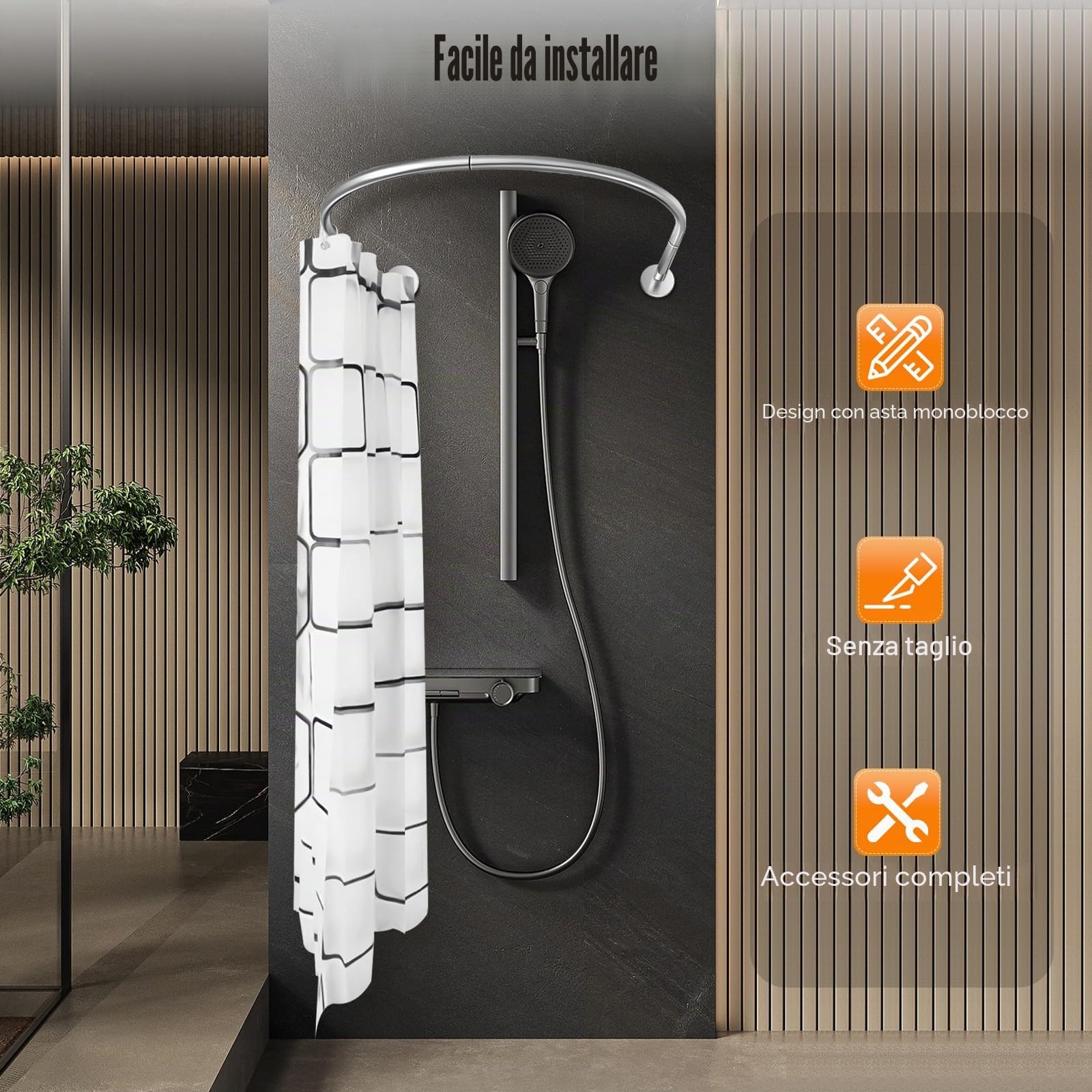Asta per doccia a forma di U, asta per tenda da doccia rotonda, asta per tenda senza necessità di forare, asta ad arco per vasca da bagno, asta ad arco in acciaio inossidabile, asta per tenda da