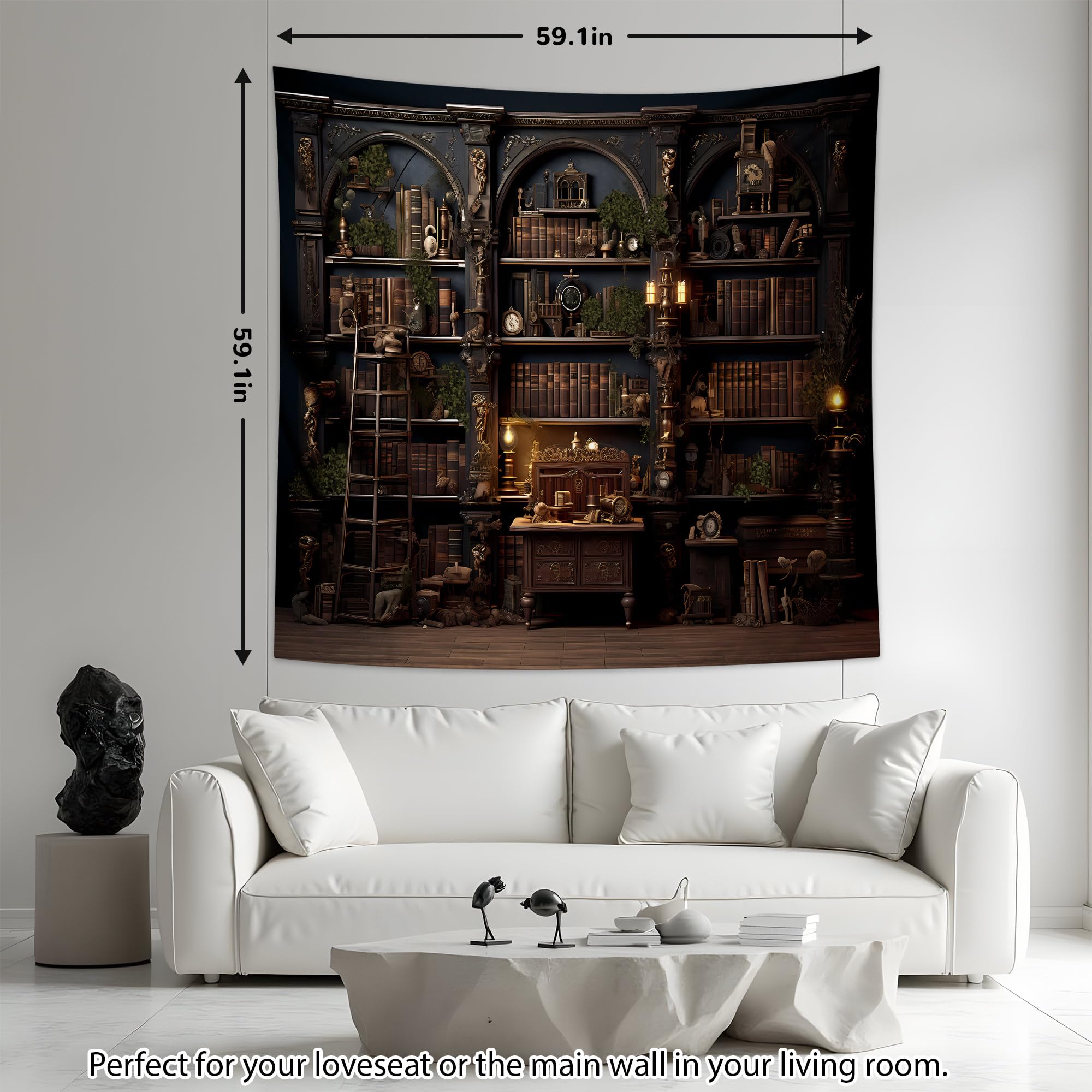 QGHOT Fantasy Library Tapestry Wall Hanging Magic School Bookshelf Backdrop Fairy Tale Library Tapestries for Teens Bedroom Living Room Dorm Decor 78.7"x59.1": 59.1"L x 59.1"W A