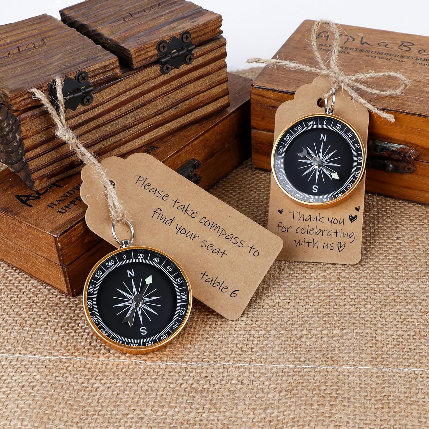OurWarm 50pcs Compass Wedding Favors for Guests, Compass Souvenir Gift with Kraft Tags for Travel Themed Party Decorations Nautical Christmas Ornaments