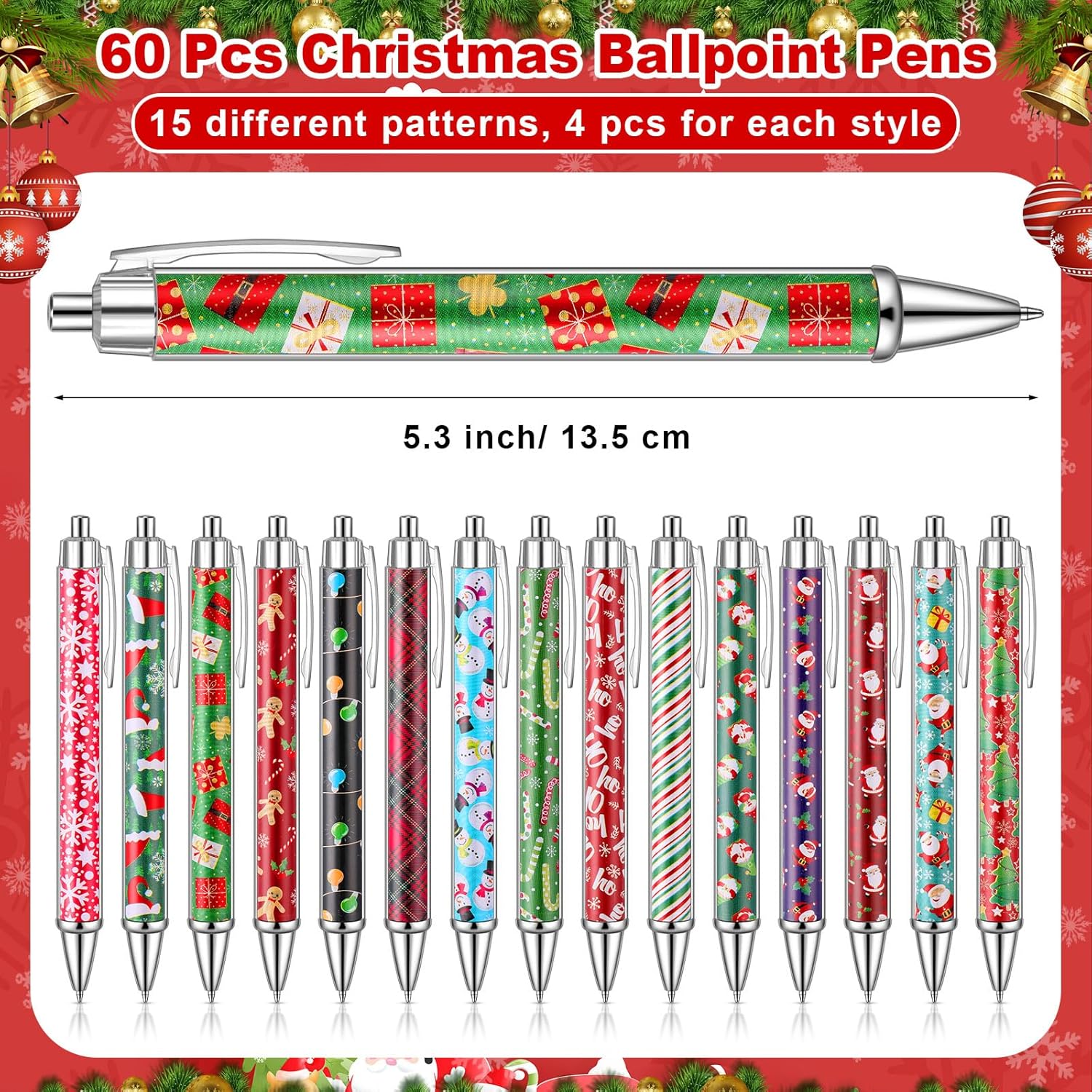 AmazingSpark 60 Pcs Christmas Ballpoint Pens Bulk 1.0 mm Retractable Black Ink Snowman Santa Gingerbread Man Xmas Decorative Gifts Pens for Kids Office School Party Favor Supplies(15 Styles)