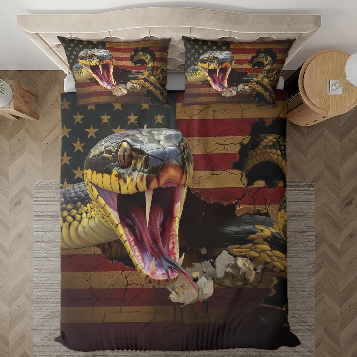 ThuhaTree Store Snake with USA Flag Bedding Set – Bedding Set with Snake Theme