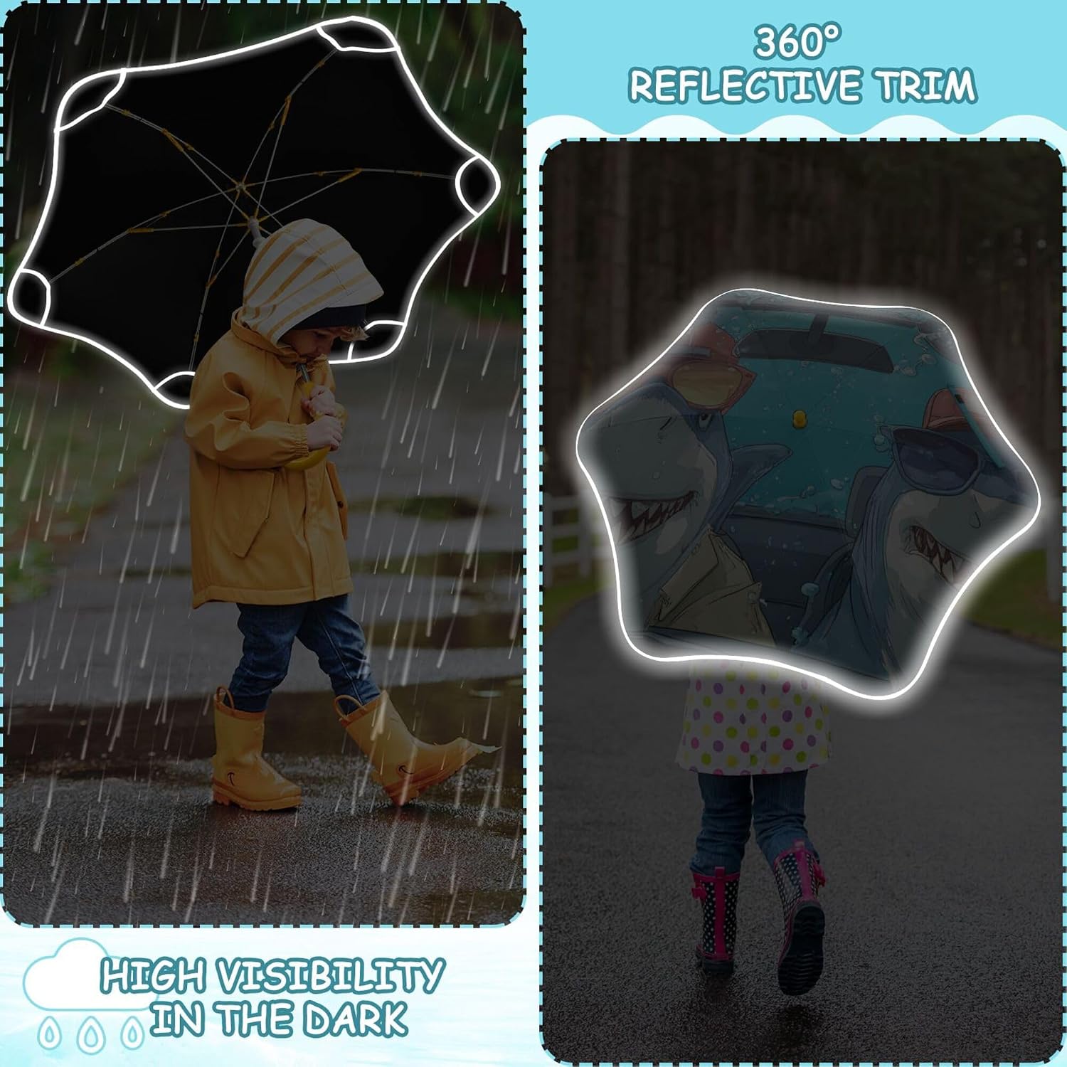 ALAZA Cartoon Shark Driving Funny Animals Kids Umbrella for Girls Boys Toddler Children Rain & Sun Umbrella