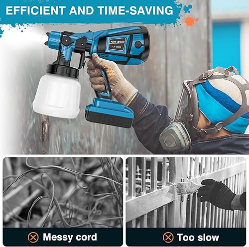 Miniatura 2 de Pulverizador de pintura HVLP inalámbrico para batería Dewalt de 20 V máx. con 6 boquillas de cobre y 3 patrones, pistola de pintura eléctrica para