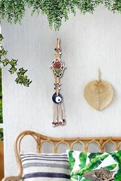 Elişi Hasır Makrome İşlemeli Büyük Nazar Boncuklu Dekoratif Hediyelik Duvar Süsü (Hamsa El)