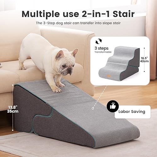 Miniatura 2 de Gardner Pet Escaleras para perros pequeños de 16.5 pulgadas de alto, escaleras y rampa transformables 2 en 1 para mascotas de 3 escalones, escalones