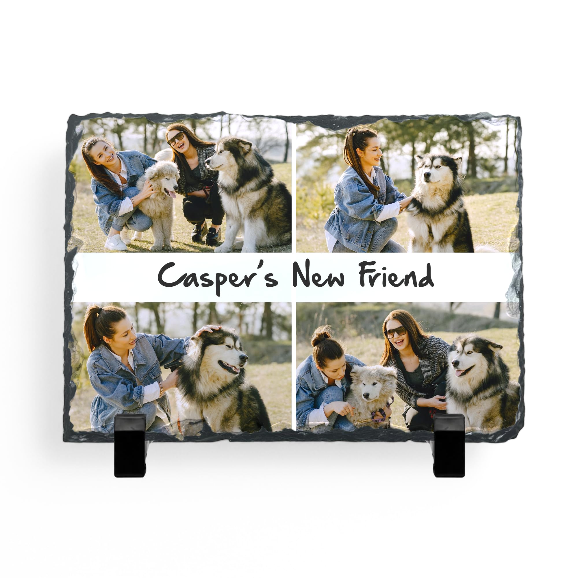 Personalised Rock Slate Coaster Custom Collage Photo/Text Print Glossy Finish with Table Stands Unique Gift for Home Office Decor (4 Image Collage)