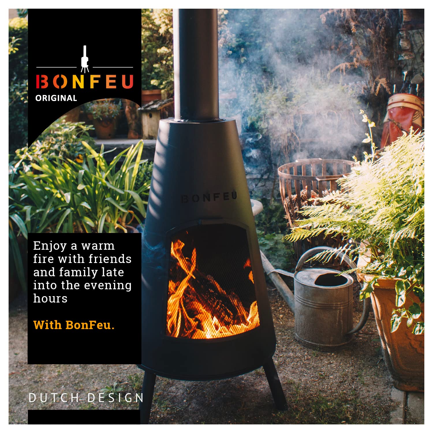 BonFeu BonPyra Negro - Brasero Exterior - Acero - Jardineria - Brasero - Jardin - Estufa Exterior - Chimeneas Exterior Chimenea de Jardín Multifuncional - 50x50x166 cm