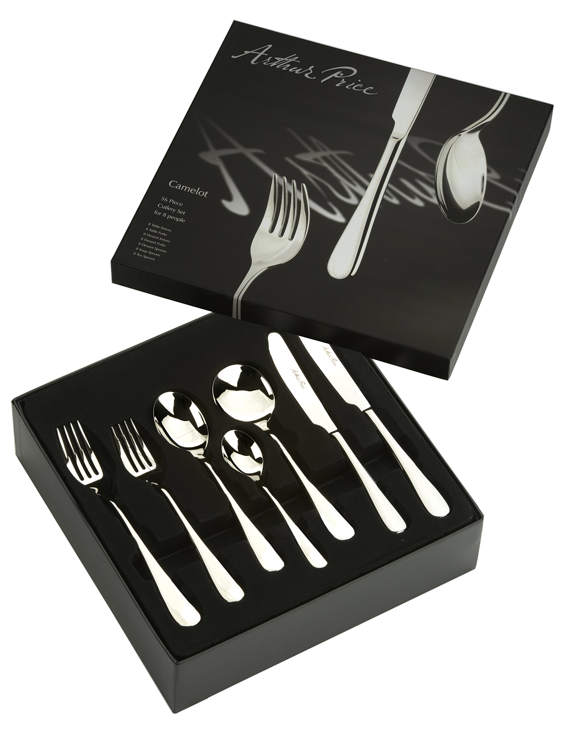 Arthur Price Signature Camelot 56 Piece Cutlery Set - 8 Person - Stainless Steel - Gift Boxed