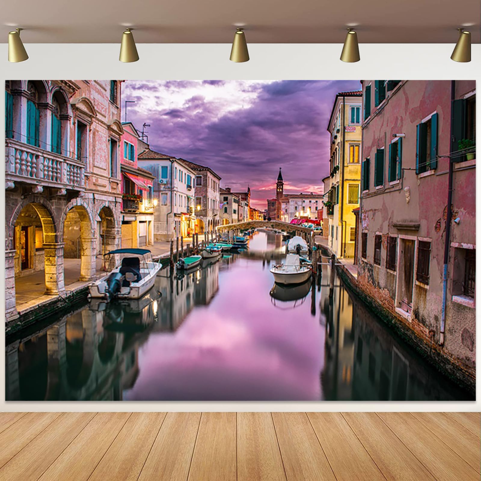 Yeele 6x4ft Venice City Backdrop for Photography Italy Watertown Canal Gondolas River Night Scenery Background Italian Theme Party Decorations