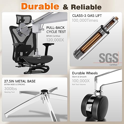 Miniatura 9 de GABRYLLY Silla ergonómica de malla de oficina, silla de escritorio con respaldo alto con asiento deslizante, reposabrazos abatible ajustable y