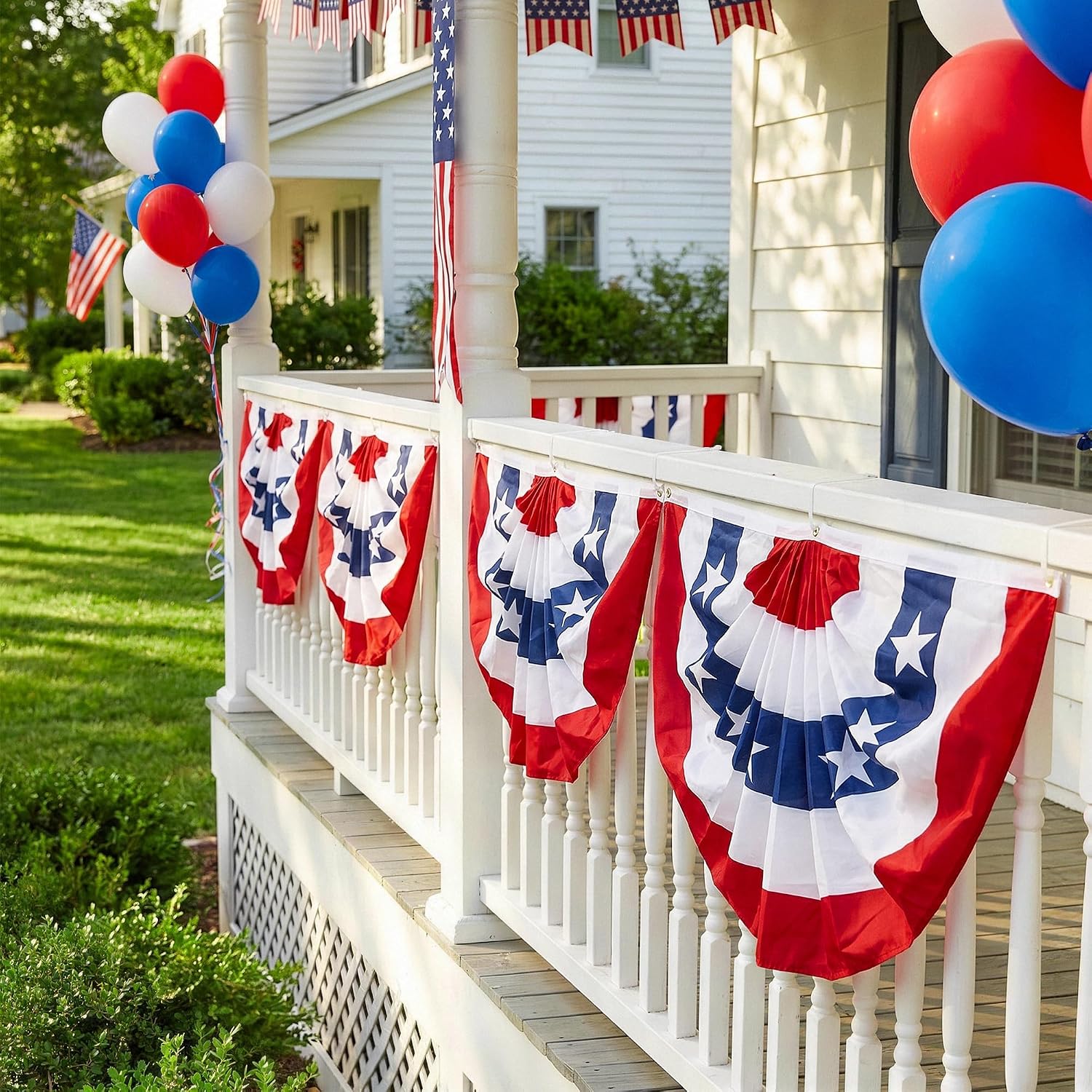 hoosun 4th of july decorations,american flag bunting for outside,patriotic fourth of july bunting memorial day decorations,usa pleated fan flag 1.5x3 ft,red white and blue buntings banner 10 pack 1.5x3.0 feet, 10 pack