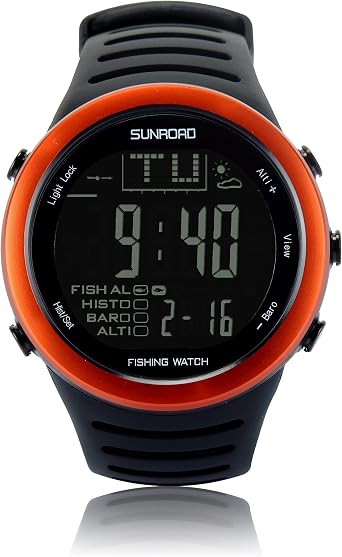 SunRoad FR720 orologio da uomo digitale per uso sportivo o da pesca,  impermeabile, con cronometro/altimetro/barometro/termometro e con display  LCD (arancione) : Amazon.it: Moda