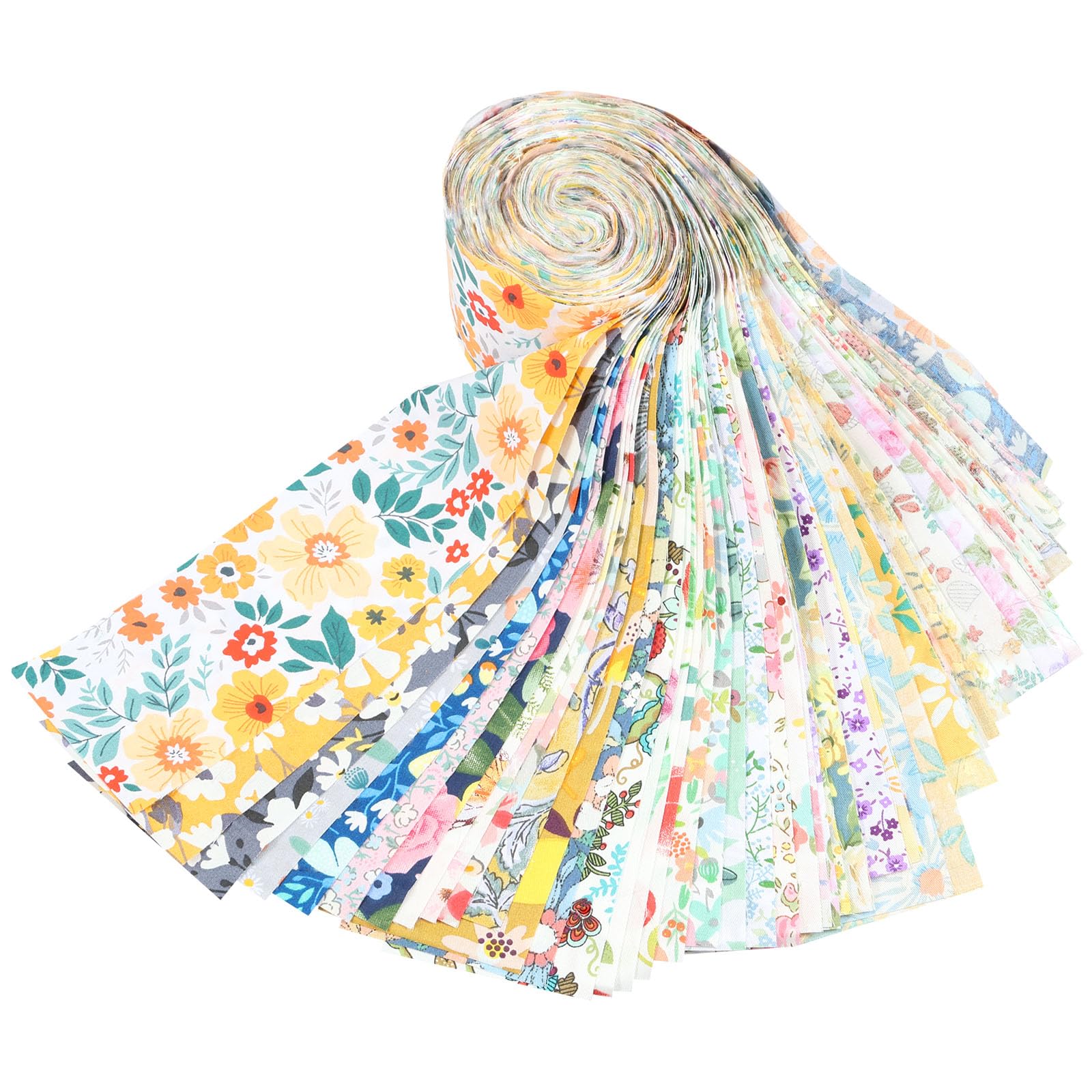 40Pcs Fabric Strips Roll 6.5x100cm Floral Print Fabric Patchwork Roll Cotton Fabric Quilting Strips Cuttable Quilting Fabric Roll Patchwork Fabric Jelly Roll for DIY Crafts Sewing