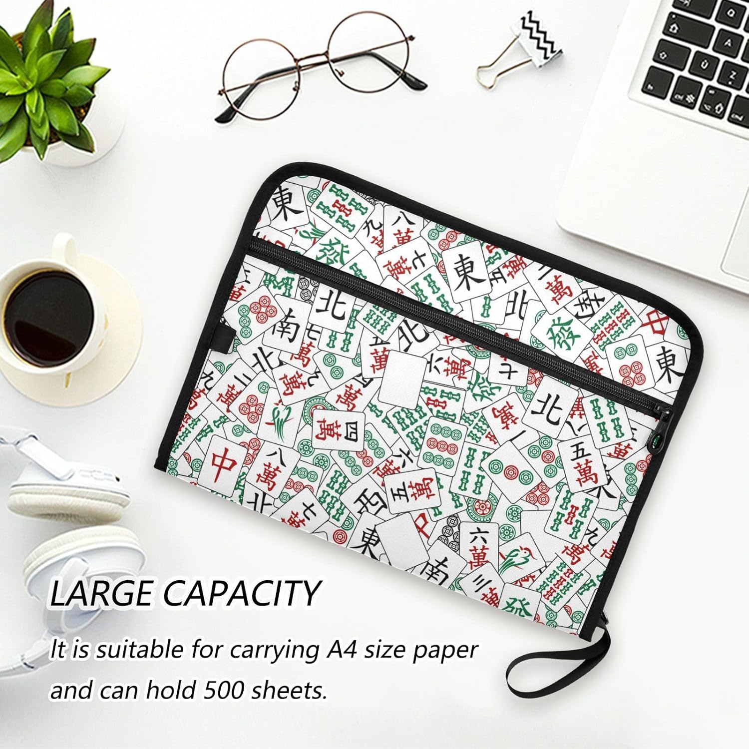 ZZKKO Mahjong Tiles 13 Pockets Expanding File Folder with Labels Accordion File Folder Document Organizer Letter Size A4 Papers Expandable File Keeper