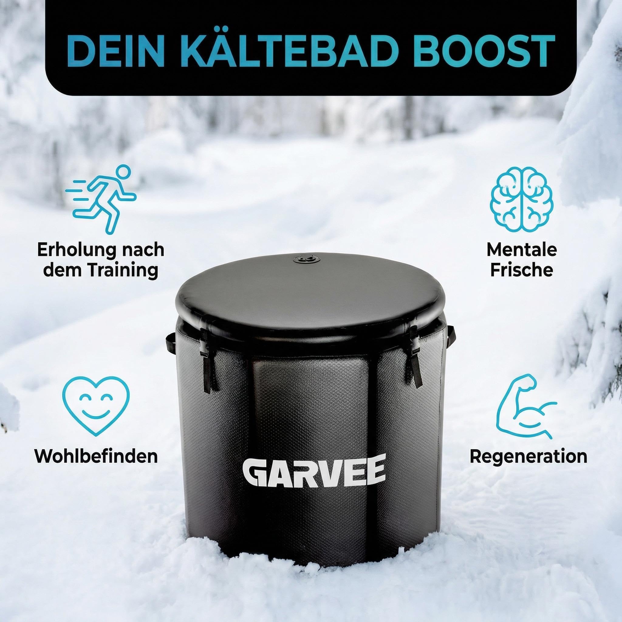 Garvee Eisbadewanne 2XL 704L, Aufblasbare Eistonne mit Isolierdeckel | Chiller-kompatibel, Living Pool Tragbares Kältebad für Sportler zur Muskelregeneration, Indoor & Outdoor, 100 x 100 x 90 cm