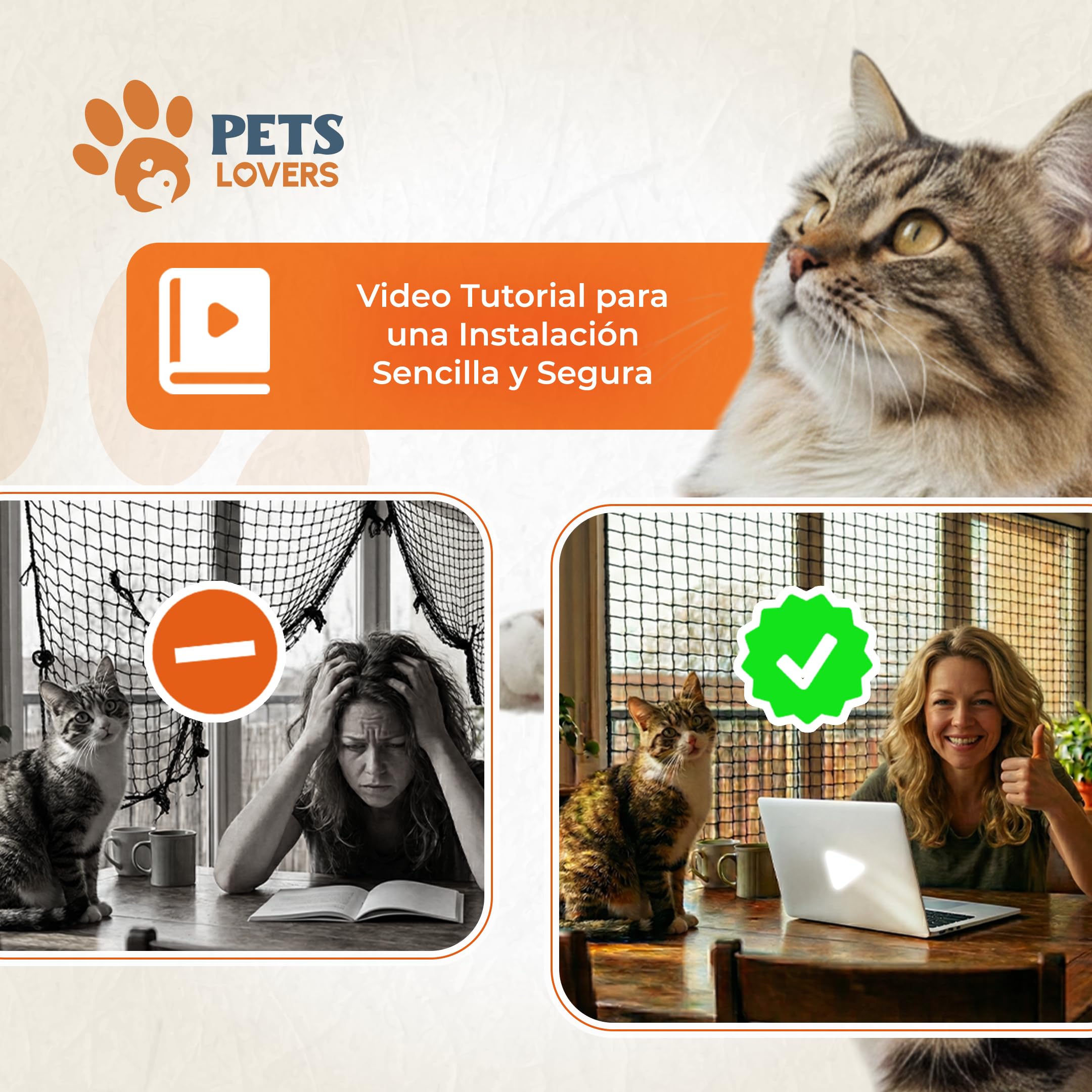 Petslovers Red para Gatos Terraza 8x3m Negra Reforzada con Acero Inoxidable | Kit Montaje Sin Taladro Anti UV Incl 2 Juguetes, Red Gatos Ventanas sin Taladro, Red Gatos Terraza, Malla para Gatos Balcón