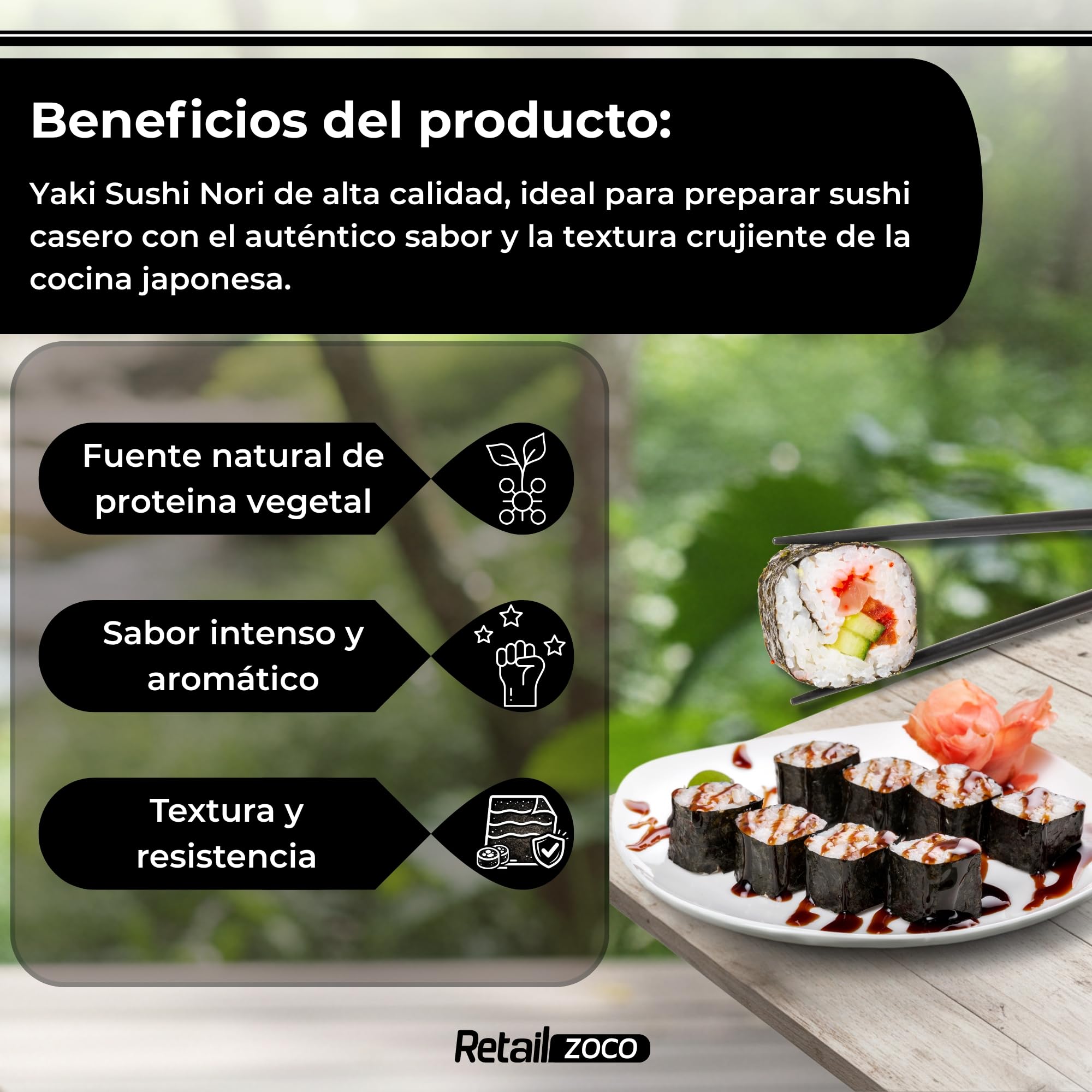 Alga Nori Yakinori, son ideales para enrollar el sushi, temaki y onigiri, Las hojas de alta calidad tienen un color vibrante y textura crujiente Grado Gold, Contiene 1 paquete de 10 hojas de 25 gr - imagen 5