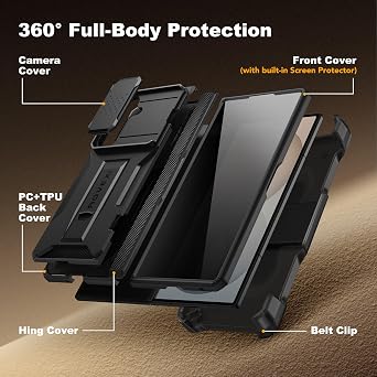 TONGATE for Z Fold 8 Ultra Case with Screen Protector & Belt Clip,Pri-Black