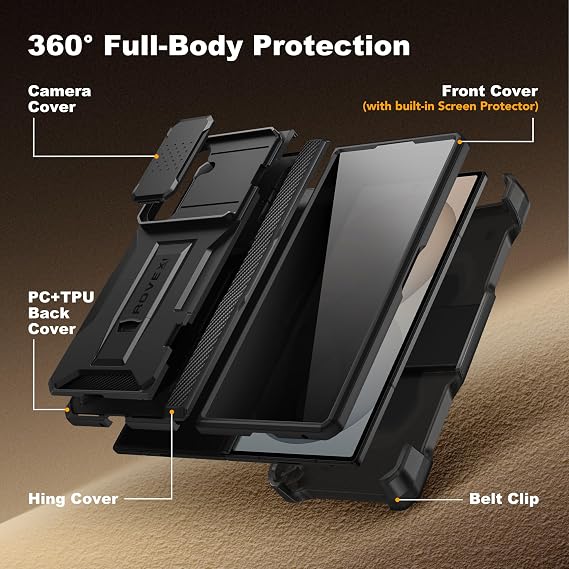 TONGATE for Z Fold 8 Ultra Case with Screen Protector & Belt Clip,Pri-Black