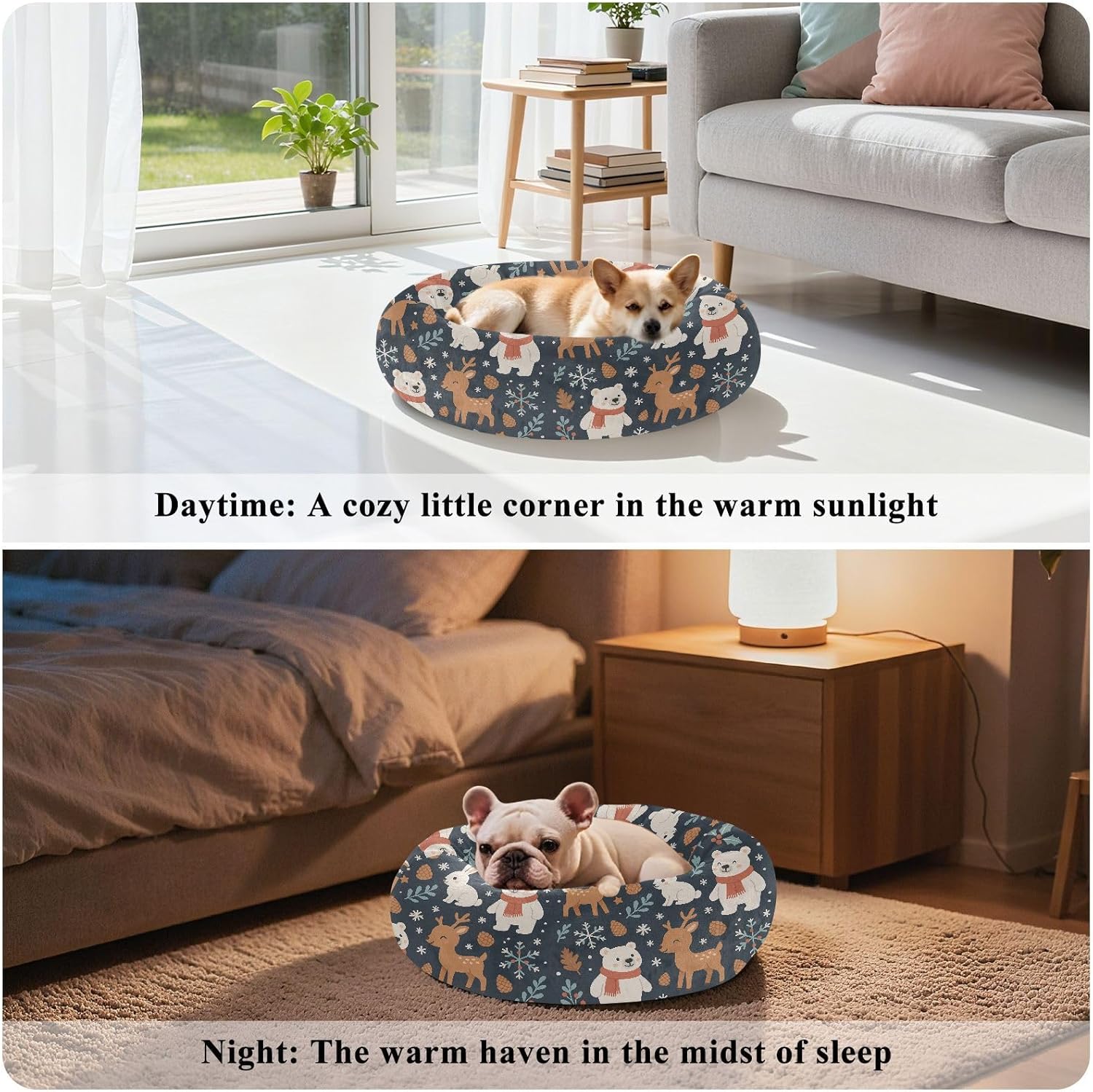 Pet Dog Beds Donut Cuddler Fluffy Cat Pillow Bed for Extra Small Size Pets Supplies M Winter Animals