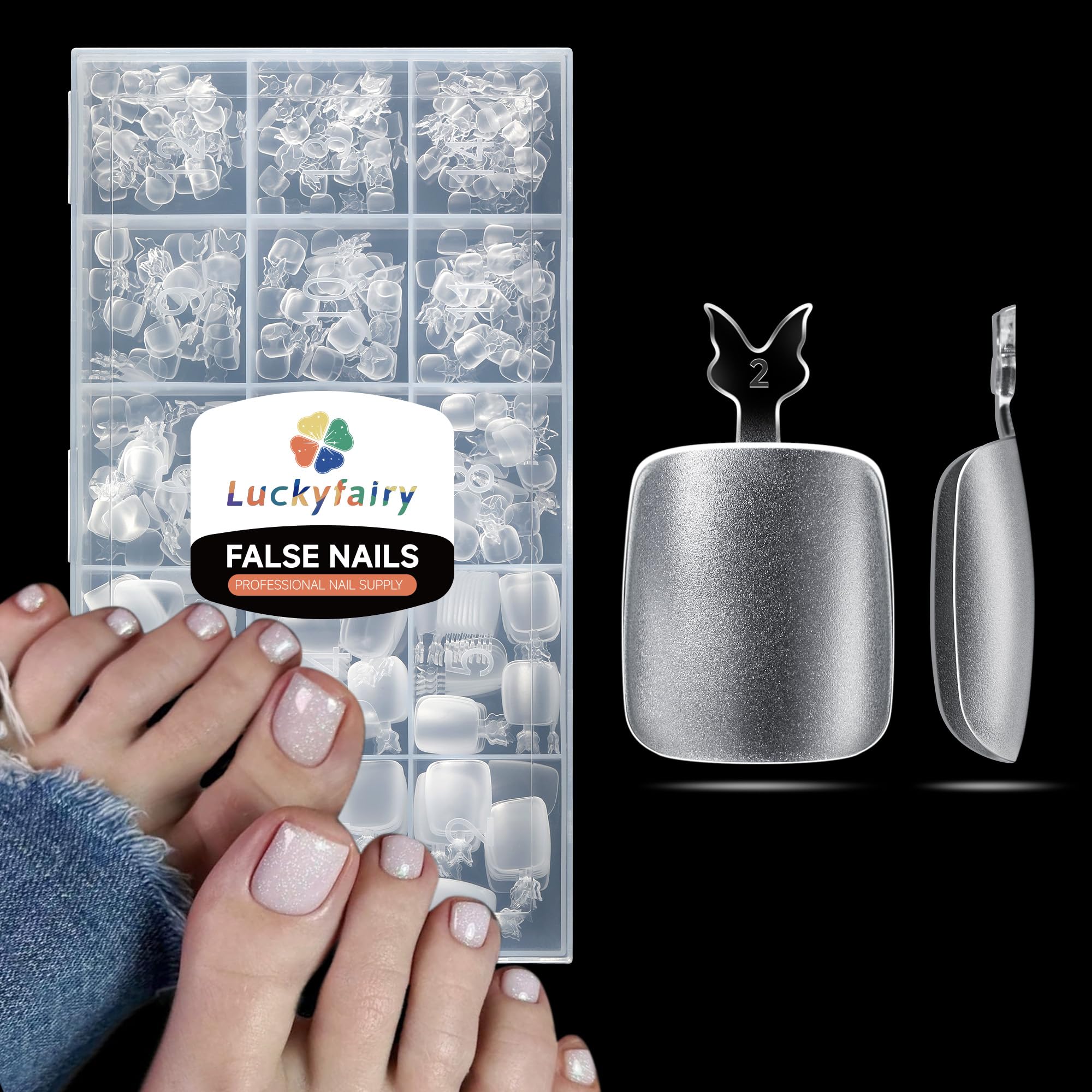 Luckyfairy Square Toe Nail Tips: Full Cover Big Wide Matte Fake Toe Nails 15Sizes Soft Gel Pre-shape Clear Gel Toe Nail Tips Press ons For Nail