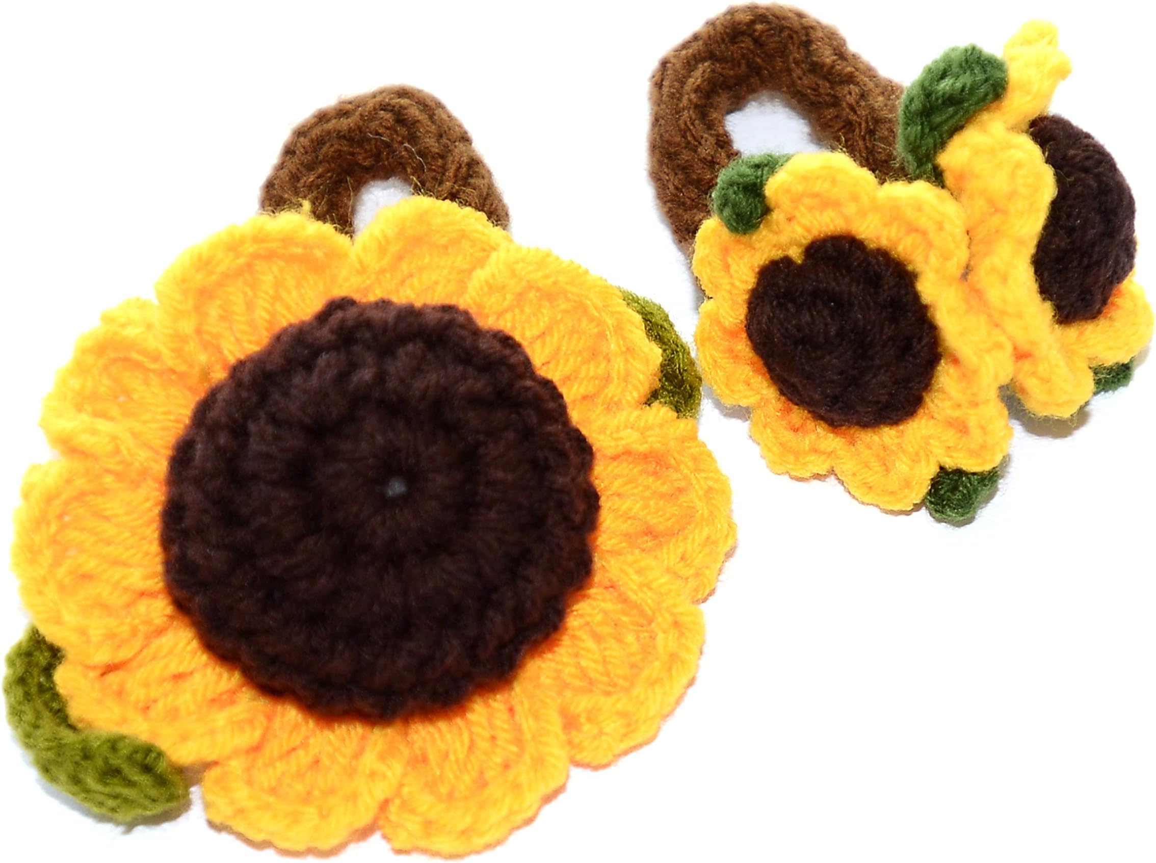 2 Sunflowers Cute And Colourful Design Scrunchie Hair Ties ((All Handmade And Unique 100% Cotton Crochet Hair Scrunchies)