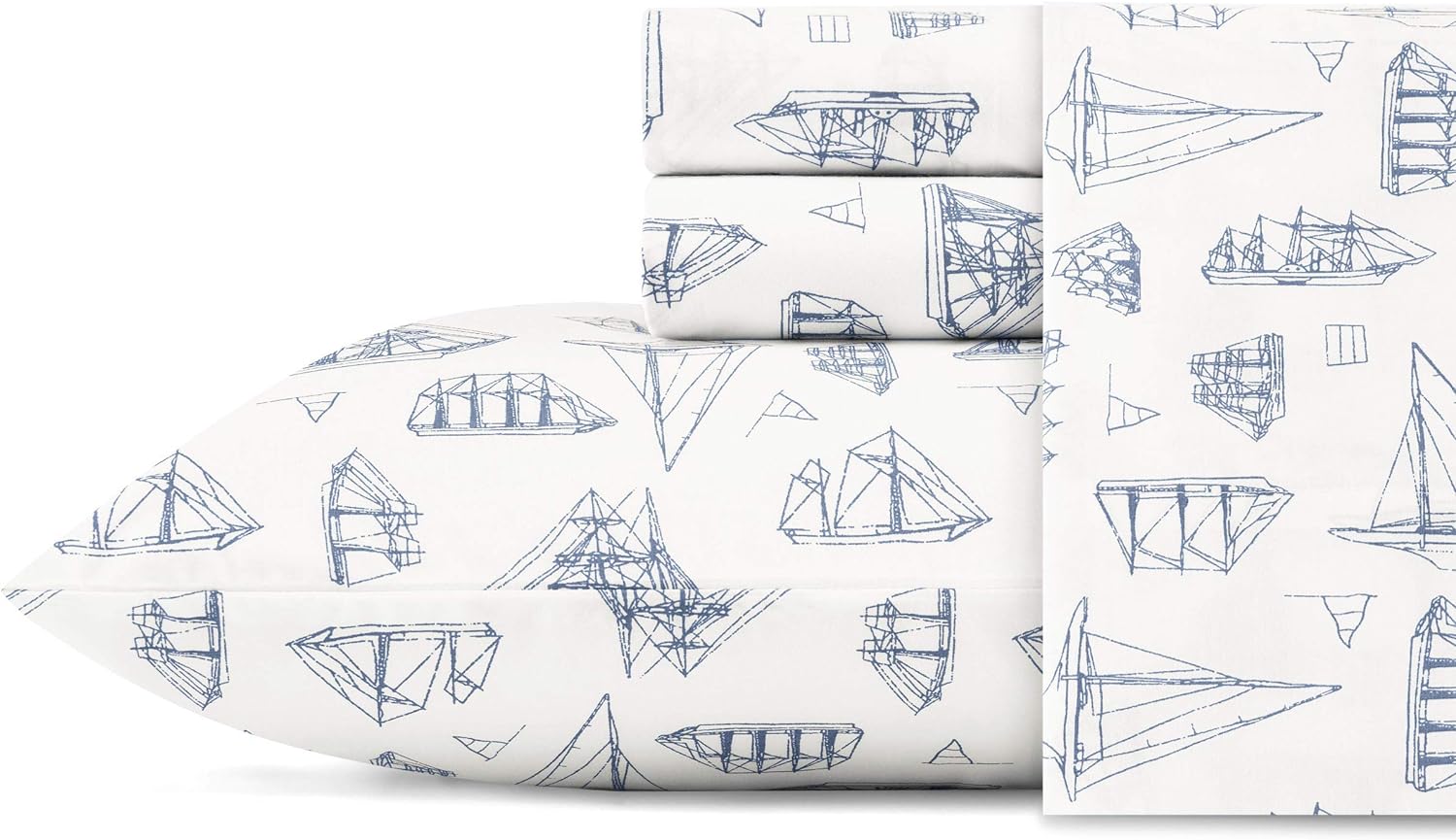 Nautica Full Sheet Set, Cotton Percale Bedding Set, Crisp & Cool