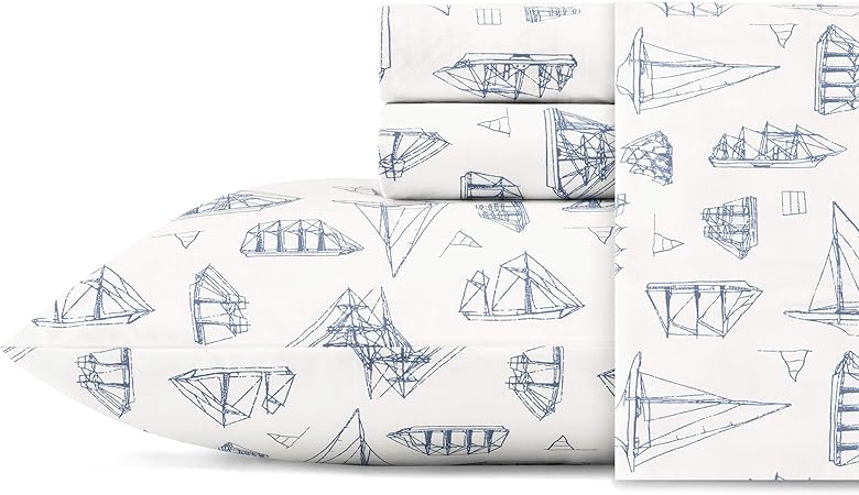 Nautica - Twin Sheet Set, Cotton Percale Bedding Set, Crisp & Cool, Lightweight & Breathable (Star Spangled Coastal Blue, Twin
