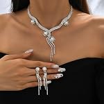 Silver Bijoux ensemble pour femmes bijoux de mariage ensemble pour les femmes pro costume bijoux argent brillant Pearl Collier en Strass Boucles d'oreilles Robes de mariée pour invités Accessoires