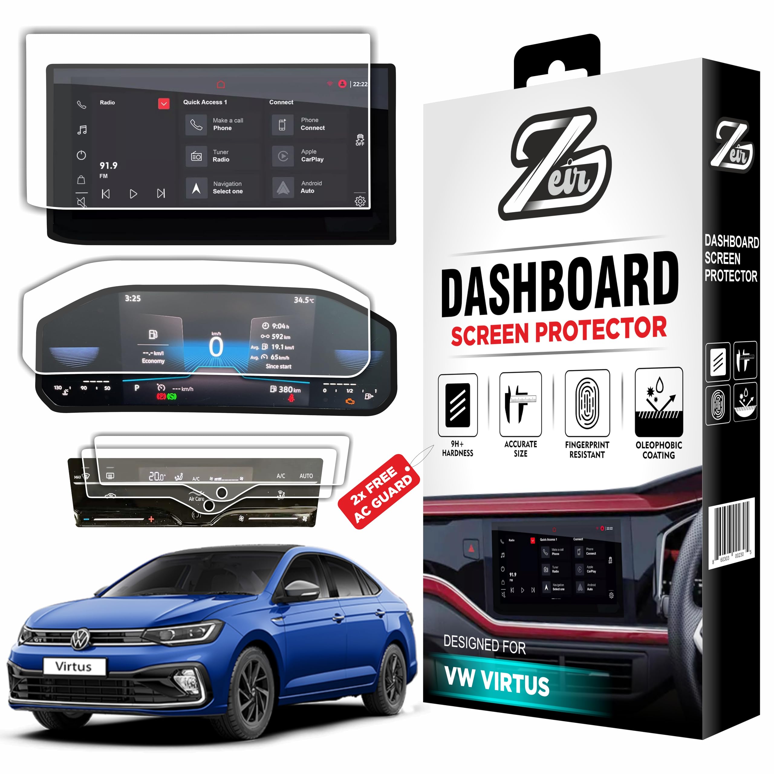 ZEIR [2 PACK] Screen Protector Compatible With VOLKSWAGEN VIRTUS 2026+ - TOPLINE - GT PLUS - GT EDGE | 10 Inch Infotainment & 8 Instrument Cluster + FREE AC PANEL Guard | 9H Car Accessories 2025 Facelift [Not Tempered Glass]-image-12