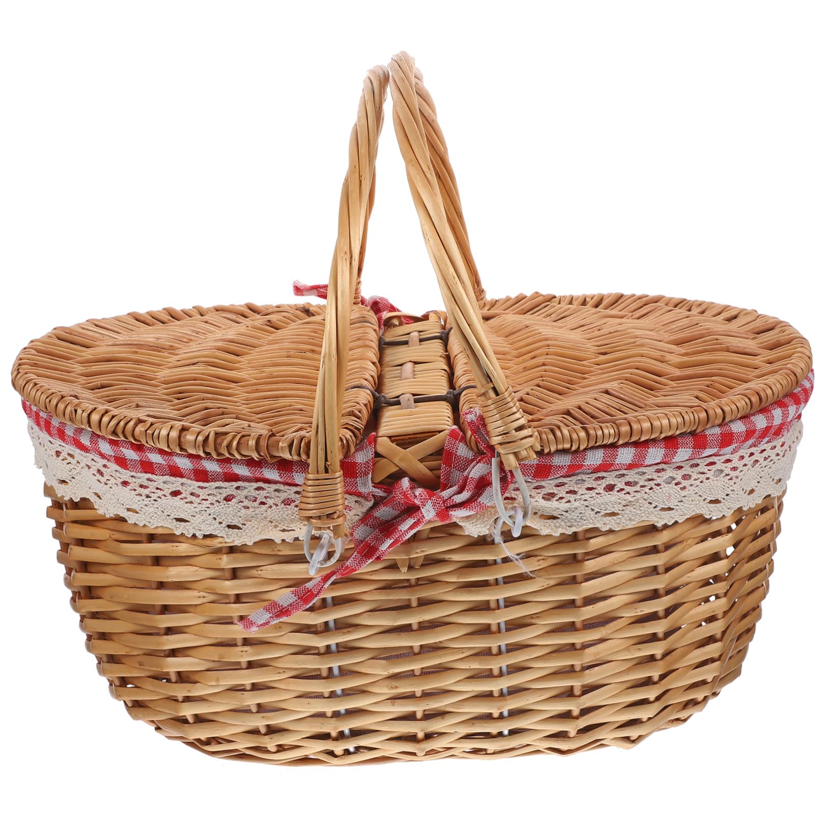 Alasum Cestino da Picnic Rustico Tessuto Naturale in Vimini con Coperchio e Doppia Maniglia per Campeggio e Conservazione di Alimenti Freschi