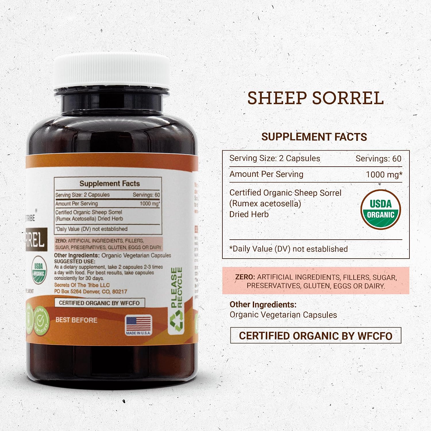Secrets of the Tribe Sheep Sorrel 120 Capsules, Made with Vegetable Capsules and USDA Organic Rumex Acetosella Healthy Digestive Tract (120 Capsules)