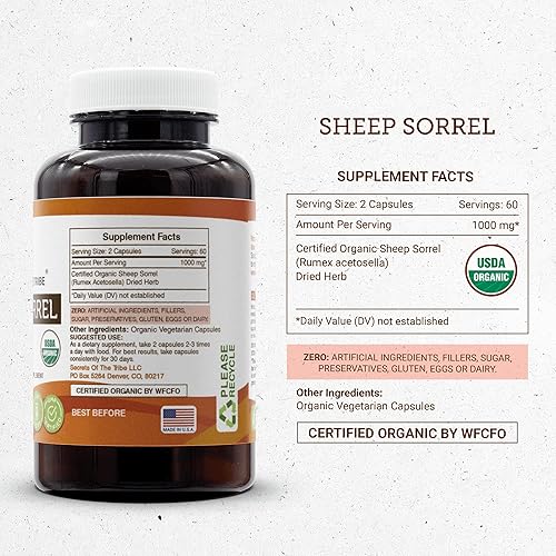 Miniatura 4 de Secrets of the Tribe Sheep Sorrel USDA Organic  Fabricado con cápsulas vegetales y hierba seca certificada de acedera de oveja orgánica (Rumex
