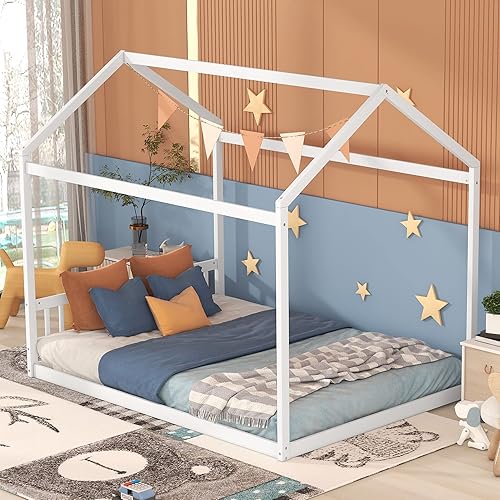 Miniatura 2 de Cama Queen House de madera Montessori para niños, marco de cama de madera para niñas, niños, adolescentes y adultos, tamaño Queen, color blanco