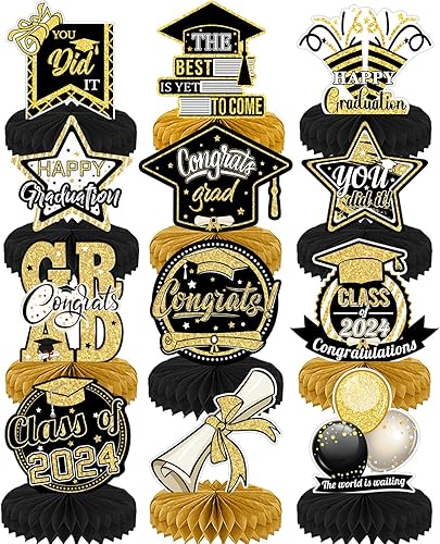12 centros de mesa de graduación para mesas 2024, decoraciones de graduación clase de 2024, decoración de mesa de centro de mesa de fiesta de